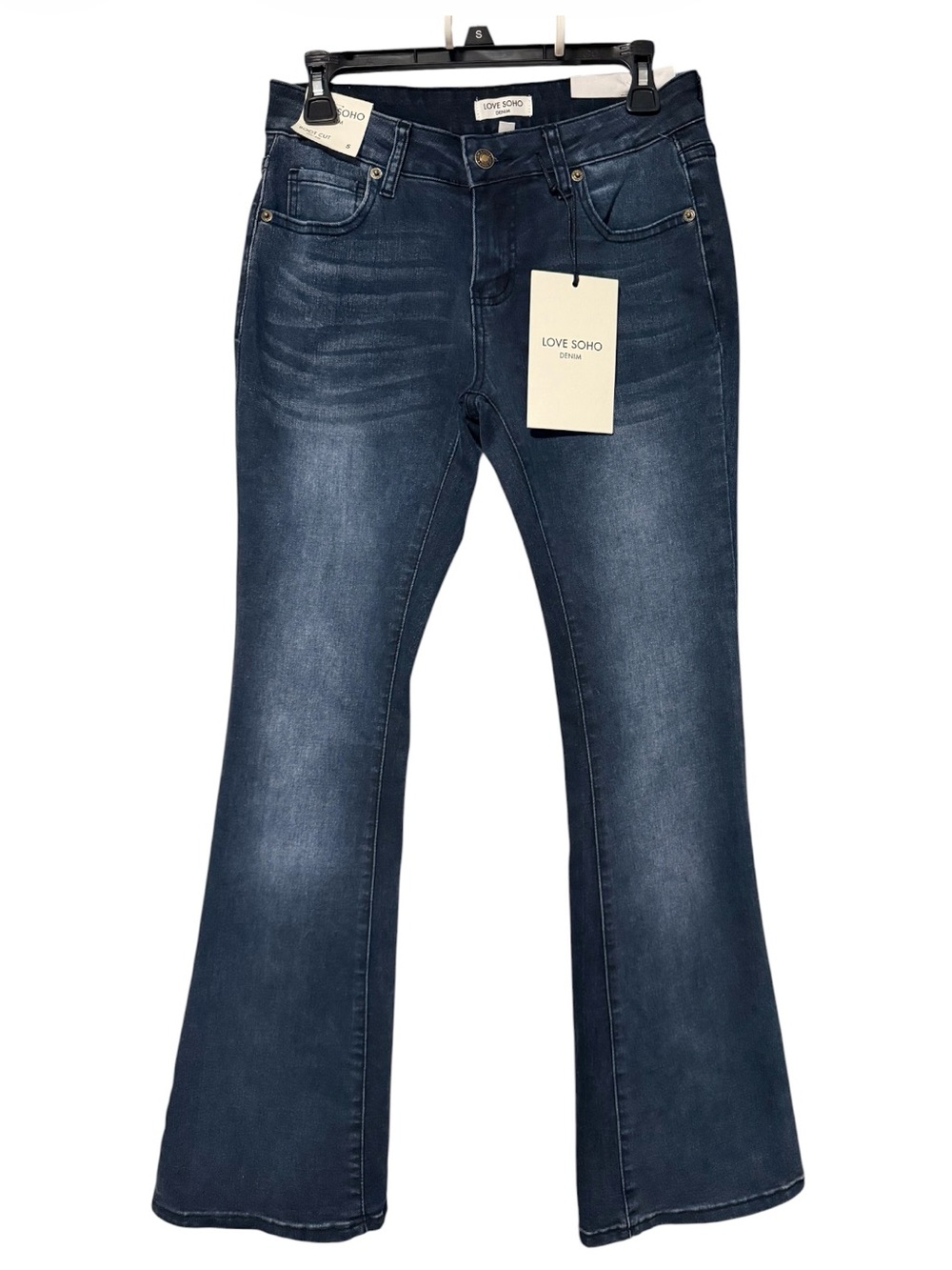 Women’s Dark Wash Bootcut Jeans with Floral 'Love' Print